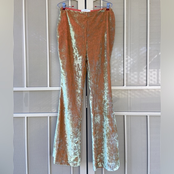 Beatrice X Anthropologie Chartreuse Velvet Flare Pants Italia - Picture 5 of 14